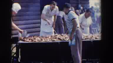 Wheeling Ohio (1957): Men Begins To Grill The Pork At A Ranch