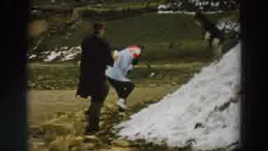 Italy (1958): Friends Playing On Mound Of Snow And Starting A Snowball Fight