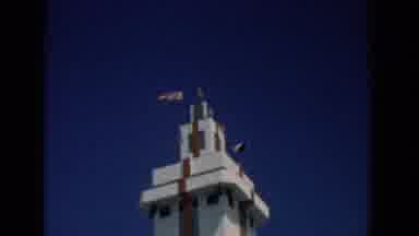 South Carolina (1958): View Of American Flag On Top Of Decorative Building As It