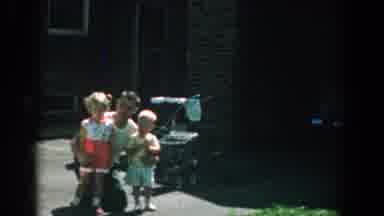 Yorktown Virginia (1958): Man In Driveway Poses For Camera With Two Children