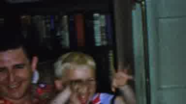 Paramus New Jersey (1959): Cute Child Sending Kisses And Waving On A Man's Lap