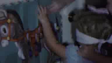 Paramus New Jersey (1959): Girl Wearing Blue Dress Is Spun Around To Play Pin The