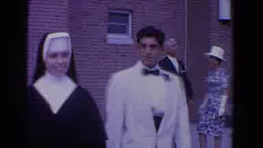 Bel Air Maryland (1960): Nun Talks To And Takes Picture With Bride On A Clear Day
