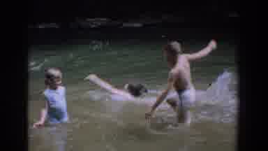 Fallston Maryland (1965): Five Kids Splash In Pond On A Clear Day