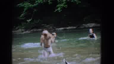 Fallston Maryland (1965): Seven Kids Splashing In Pond Water On A Clear Day
