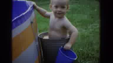 Fallston Maryland (1965): Handsome Baby Inside A Pail Wants To Get Water Inside