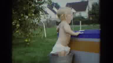Fallston Maryland (1965): Little Curious Baby Girl Attempts To Climb A Water Dram