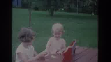 Fallston Maryland (1965): Two Little Girls In Cute Dresses Playing At A Picnic