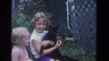 Fallston Maryland (1965): Smiling Children Playing With Black Cat Sitting On The