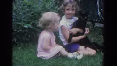 Fallston Maryland (1965): Two Kids Playing With A Black Cat And The Cat And The