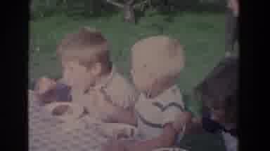 Fallston Maryland (1965): Four Kids Sitting At A Picnic Table Eating A Meal
