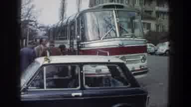 Zurich Switzerland (1976): People Are Boarding A Bus To Go To A Skating Rink
