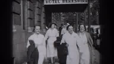 Reading Pennsylvania (1938): Old Film Black And White Nurses Walking Smiling