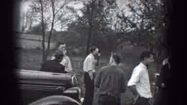 Reading Pennsylvania (1938): People Gathering Man Walks Up