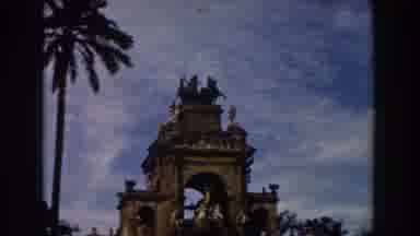 BARCELONA SPAIN-1959: People Admiring The Hannibal Monument With Palm Tree