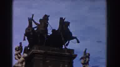 BARCELONA SPAIN-1959: Equestrian Monument And Marble Sculptures At Historic Gateway