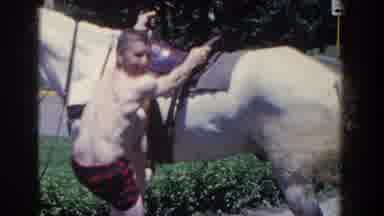 French Lick Indiana (1958): A Boy In Boxer Shorts Mounts A Horse To Ride While