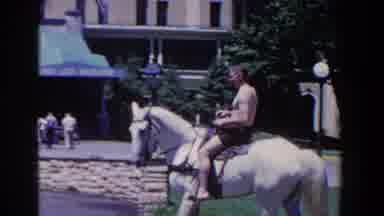 French Lick Indiana (1958): Shirtless Man Only In His Shorts Riding A White Horse