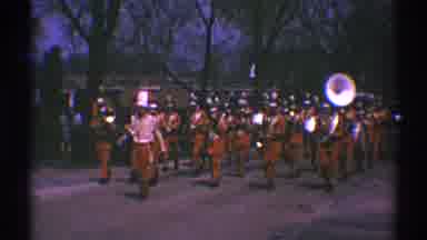 Clarendon Hills Illinois (1969): A Marching Band Dressed In Red Marching Down A