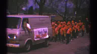 Clarendon Hills Illinois (1969): Boys Baseball Team Marching Behind Lettered Van