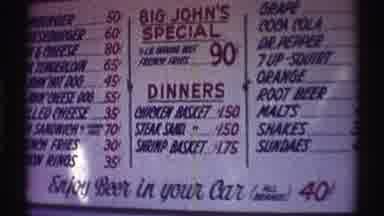 Nebraska (1969): Restaurant Menu Reads Enjoy Beer In Your Car For Forty Cents And