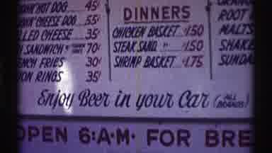 Nebraska (1969): Drive Through Menu Displaying Enjoy Beer In Your Car