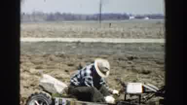 Wisconsin Dells Wisconsin (1954): Farmer Rides Tractor Attachment While Gathering