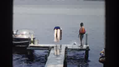 Wisconsin Dells Wisconsin (1954): A Family Diving Into A Lake In The Woods Near A