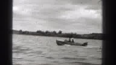 Washington (1938): Two People Sailing By Boat On The River With Landscape In The