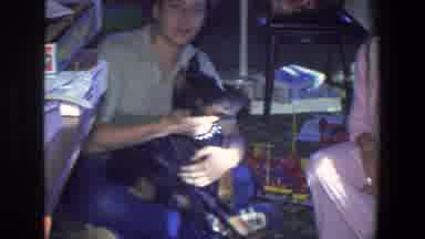 Saint Paul Minnesota (1971): Woman Wearing Green Shirt Pets Black And Brown Dog On