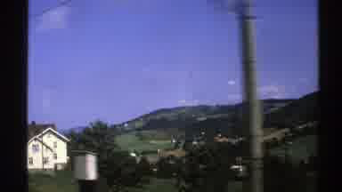 Norway (1976): Walking Road Mountain Bush Green Trees Blue Sky White Houses