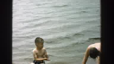 Wisconsin (1957): Silent Home Video Of Boy And Father Playing In The Sand At A
