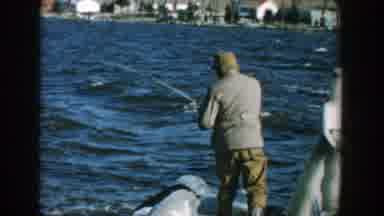 Wisconsin (1957): Man Fishes Alone Off The Rocks Current Is Very Strong