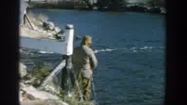 Wisconsin (1957): Man In A Hat Fishing Relaxing By The River With Rocks