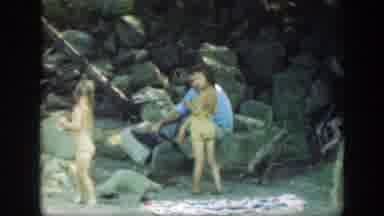 Connecticut (1947): Children With Father By Rocks While Walking Towards More