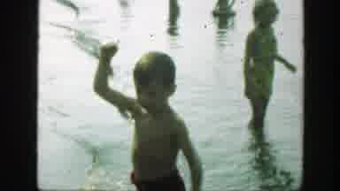 Connecticut (1947): Brother And Sister Playing With A Ball In The Sea