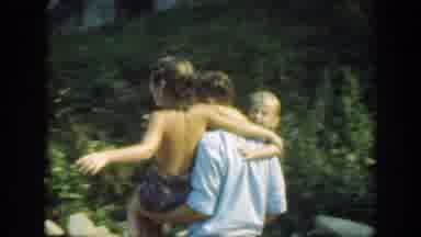 Connecticut (1947): Man Carrying Son And Daughter Woman Is Drying Them Off