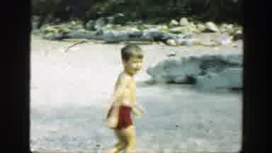 Connecticut (1947): Three Children Having Fun Playing On The Beach And Swimming