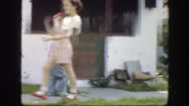 Florida-1945: Boy in Overalls Walking to House with Girl