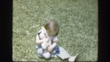 Florida (1945): Cute Little Girl Sitting Lawn Playing Stuffed Animal Sunny Day