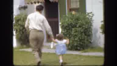 Florida (1945): Man Holding A Child Hand Running Towards The House Door