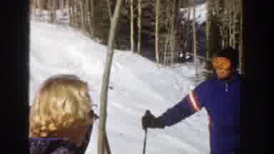 Aspen Colorado (1961): People Chatting At Ski Resort Skiers On Snow On Sunny Day