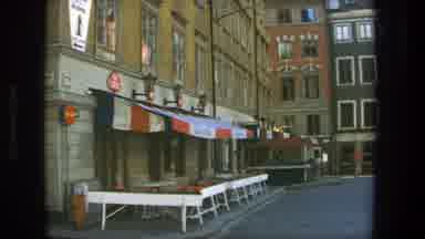 Stockholm Sweden (1975): A Sidewalk Cafe Sits Empty Under An Awning On A City