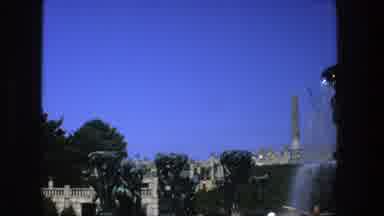 Stockholm Sweden (1975): View Of Black Outdoor Water Fountain Against Blue Sky On