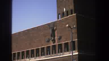 Stockholm Sweden (1975): View Of Grey Object On Brown Building On A Sunny Day