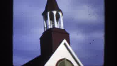 Montreal Canada (1950): View Of Brown And White Church Bell Tower And People In