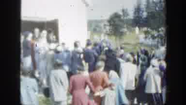 Montreal Canada (1950): Bride And Groom Exiting Building With Group Of People
