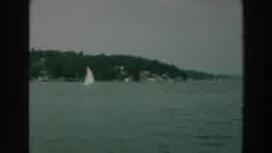 Lake Winnebago Wisconsin-1964: Peaceful Small Cove Bay Mini White Sail Boat