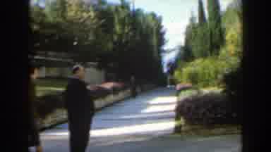 Israel (1960): People Walking Past Brown And Green Hedges On A Clear Day