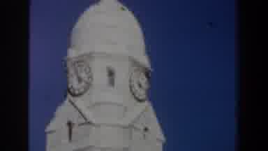 Israel (1960): View Of White Stone Clock tower Against Blue Sky On A Sunny Day